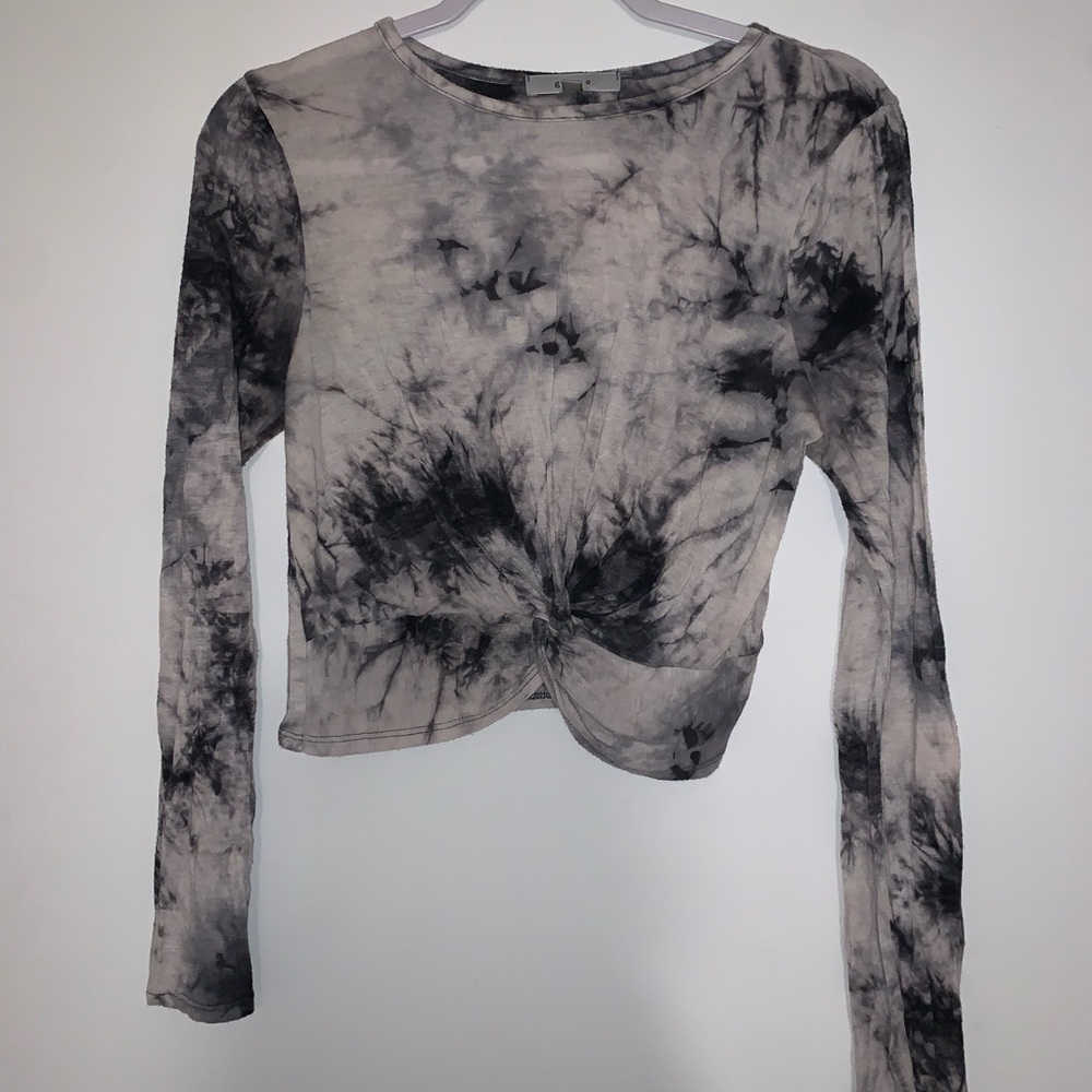 Gaze Black and Gray Tie-Dye Crop Top